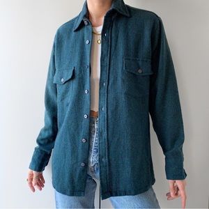 Vintage wool blend dark teal long sleeve button down shirt shacket pockets